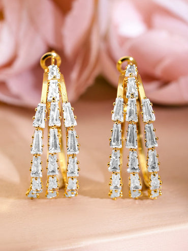 Rubans Voguish 18K Gold-Plated Cubic Zirconia Studded Multi-Row Hoop Earrings Earrings