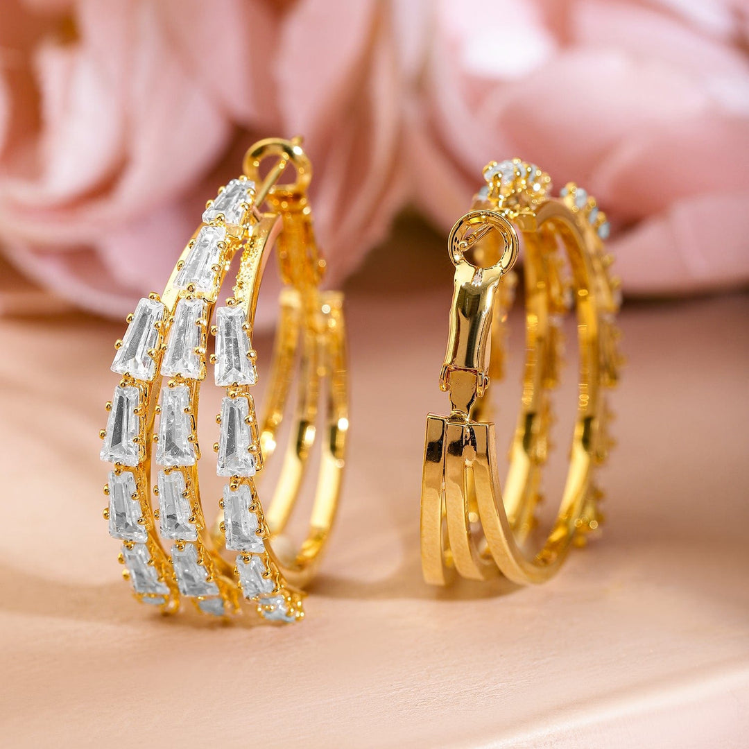 Rubans Voguish 18K Gold-Plated Cubic Zirconia Studded Multi-Row Hoop Earrings Earrings