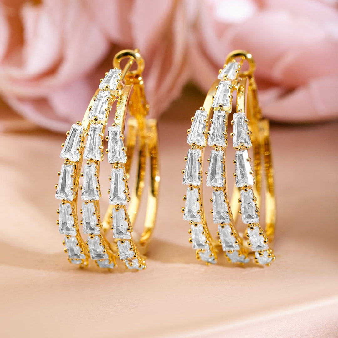 Rubans Voguish 18K Gold-Plated Cubic Zirconia Studded Multi-Row Hoop Earrings Earrings