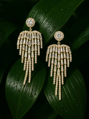 Rubans Voguish 18K Gold Plated Cubic Zirconia Studded Multilayered Dangle Earrings Earrings