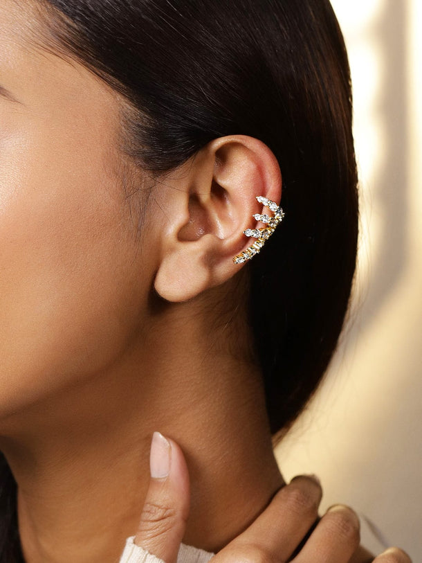 Rubans Voguish 18K Gold-Plated Cubic Zirconia Studded Spiral Openable Ear Cuff Earring â€“ 1 Piece Pack Earrings