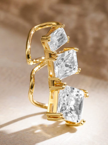 Rubans Voguish 18K Gold-Plated Cubic Zirconia Studded Triple Stone Openable Ear Cuff Earring â€“ 1 Piece Pack Earrings