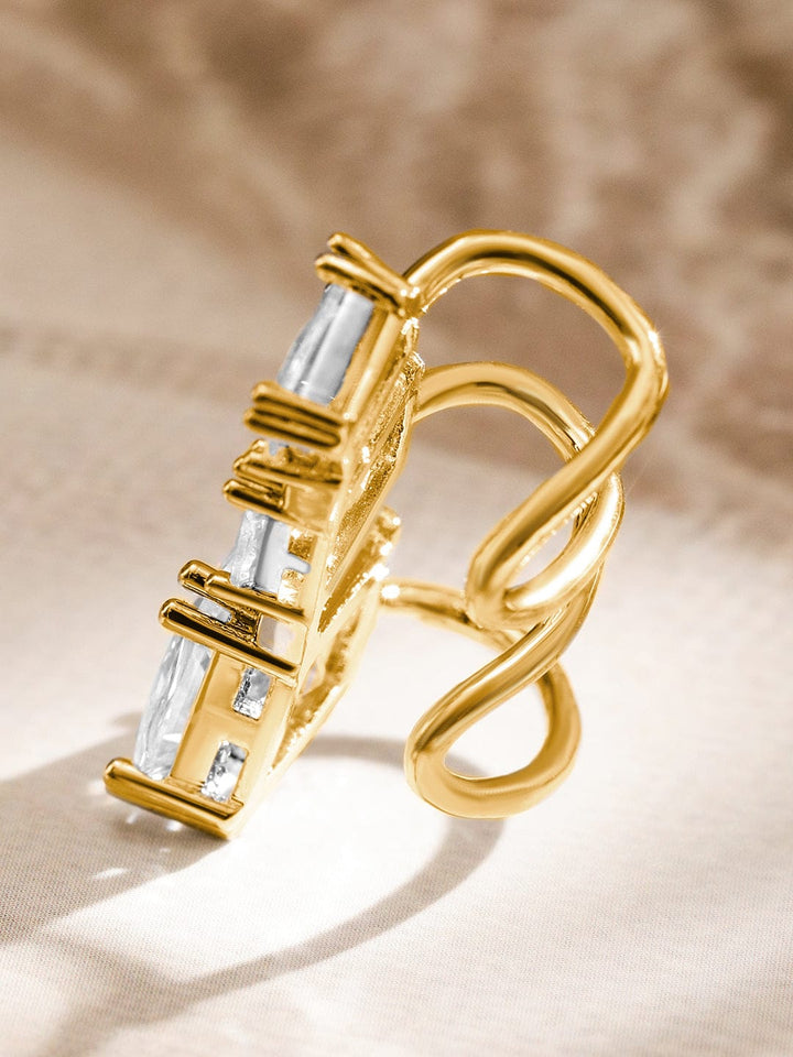 Rubans Voguish 18K Gold-Plated Cubic Zirconia Studded Triple Stone Openable Ear Cuff Earring â€“ 1 Piece Pack Earrings