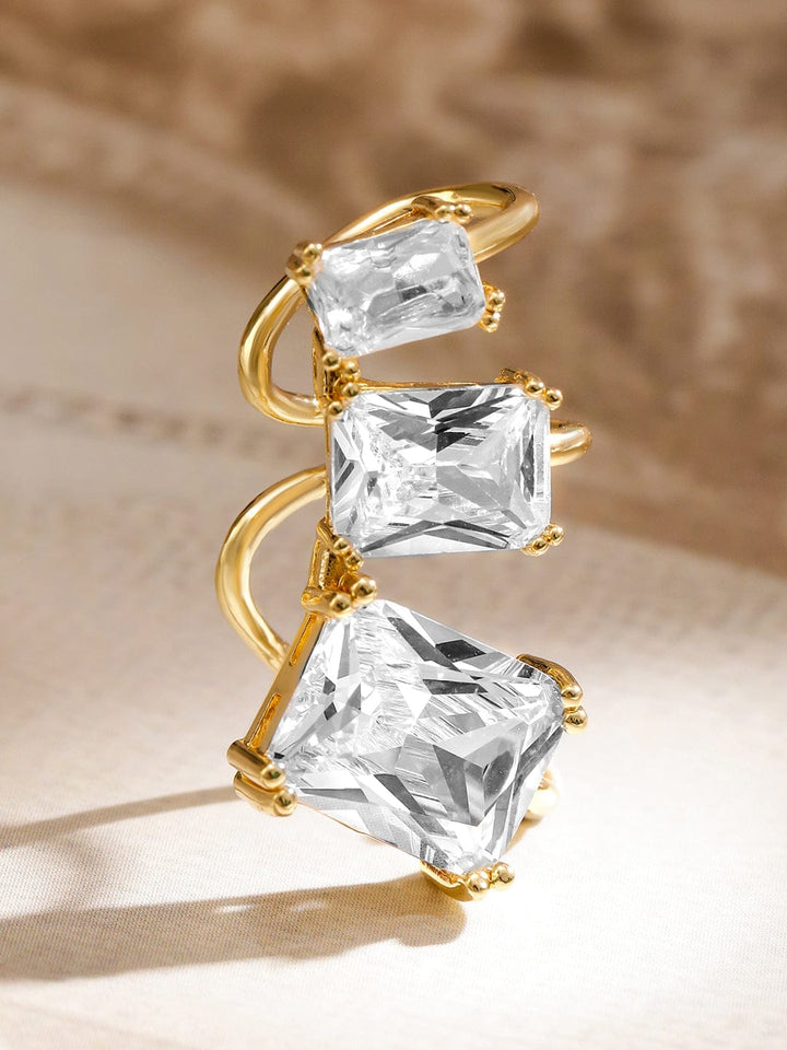 Rubans Voguish 18K Gold-Plated Cubic Zirconia Studded Triple Stone Openable Ear Cuff Earring â€“ 1 Piece Pack Earrings