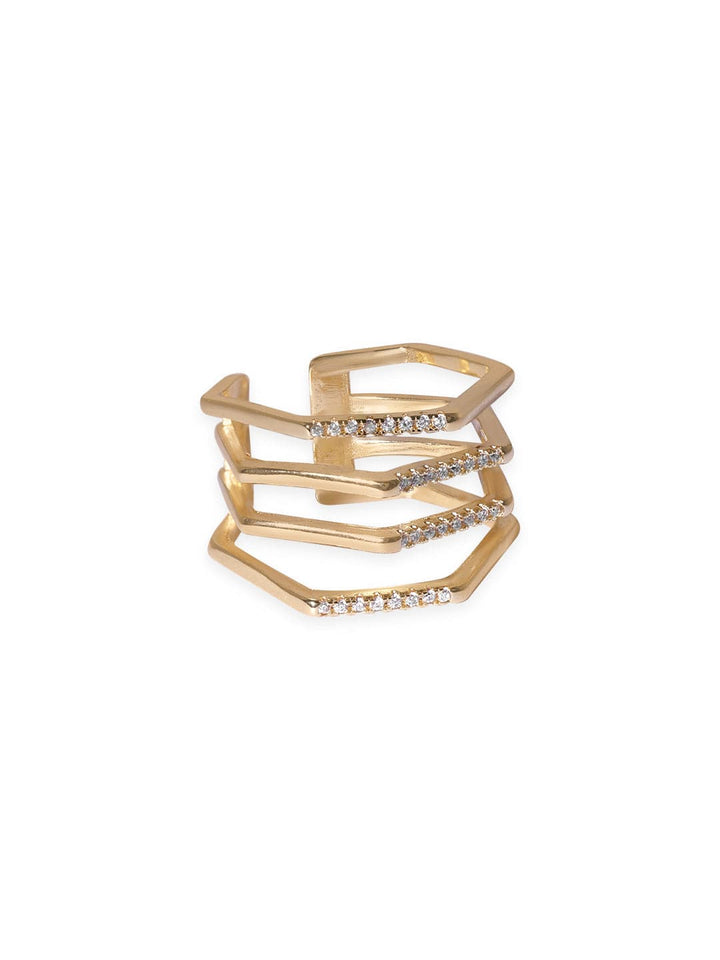 Rubans Voguish 18K Gold-Plated CZ Studded Finger Ring Rings