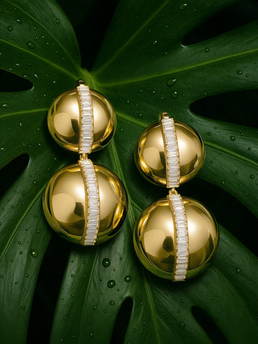 Rubans Voguish 18K Gold-Plated Double Dome Statement Earrings with Baguette Zirconia Accents Earrings