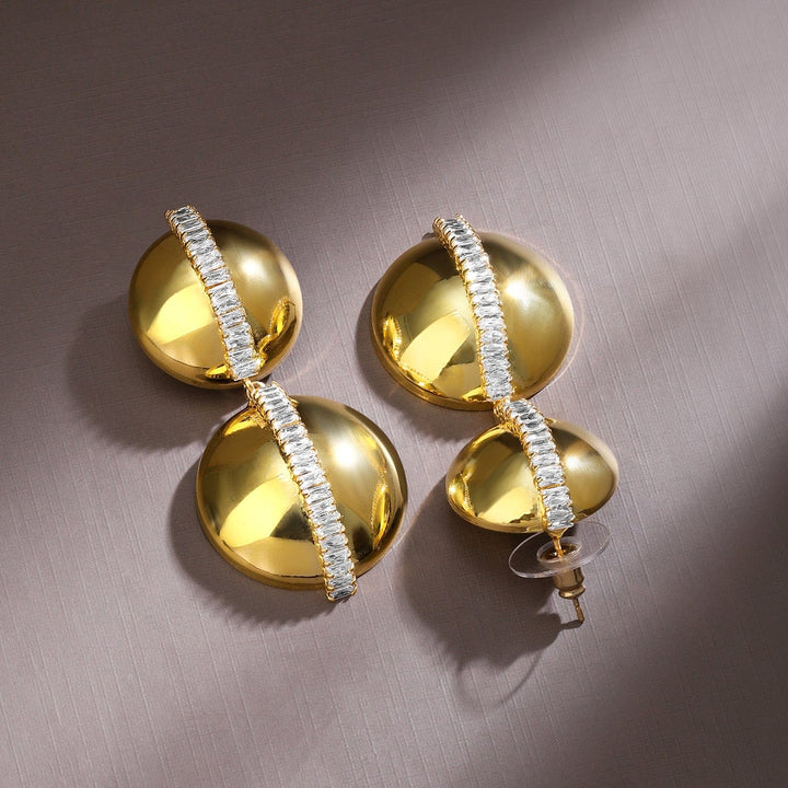 Rubans Voguish 18K Gold-Plated Double Dome Statement Earrings with Baguette Zirconia Accents Earrings