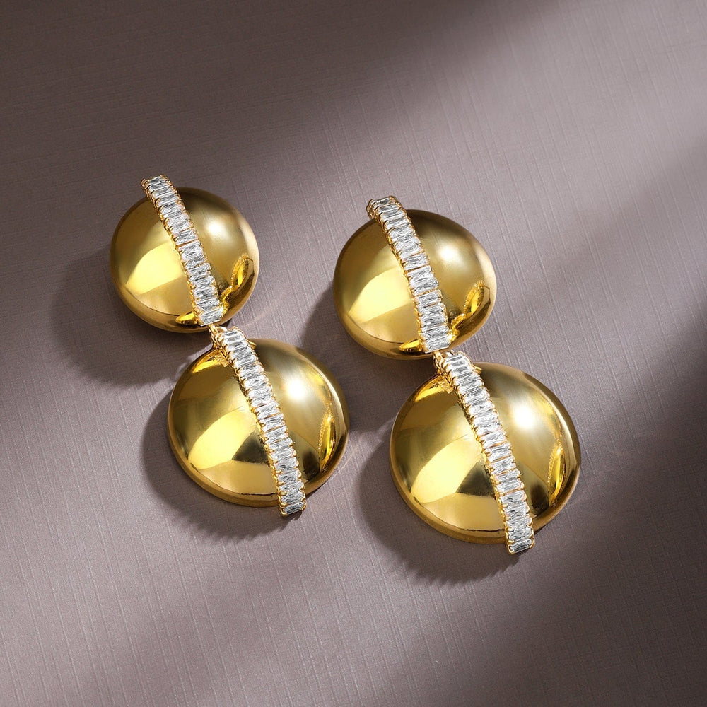 Rubans Voguish 18K Gold-Plated Double Dome Statement Earrings with Baguette Zirconia Accents Earrings