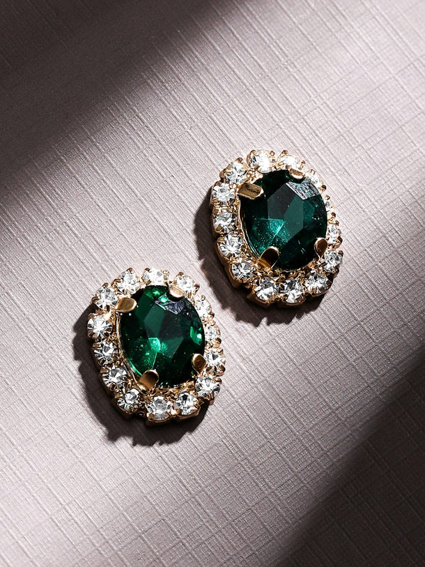 Rubans Voguish 18K Gold-Plated Emerald Green Crystal & Cubic Zirconia Studded Necklace Set Jewellery Set