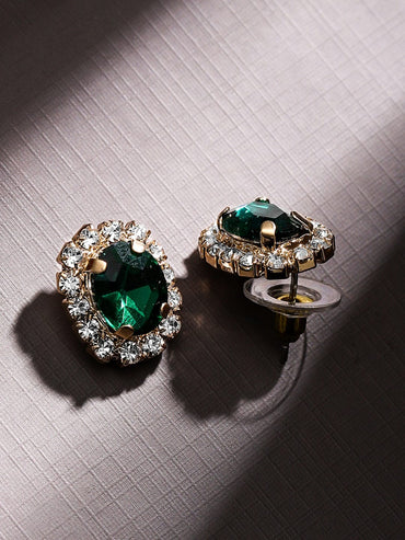 Rubans Voguish 18K Gold-Plated Emerald Green Crystal & Cubic Zirconia Studded Necklace Set Jewellery Set