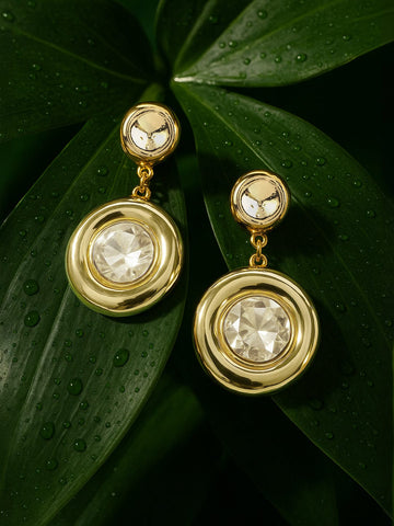 Rubans Voguish 18k Gold-Plated Golden Yellow Stone Studded Drop Earrings Earrings