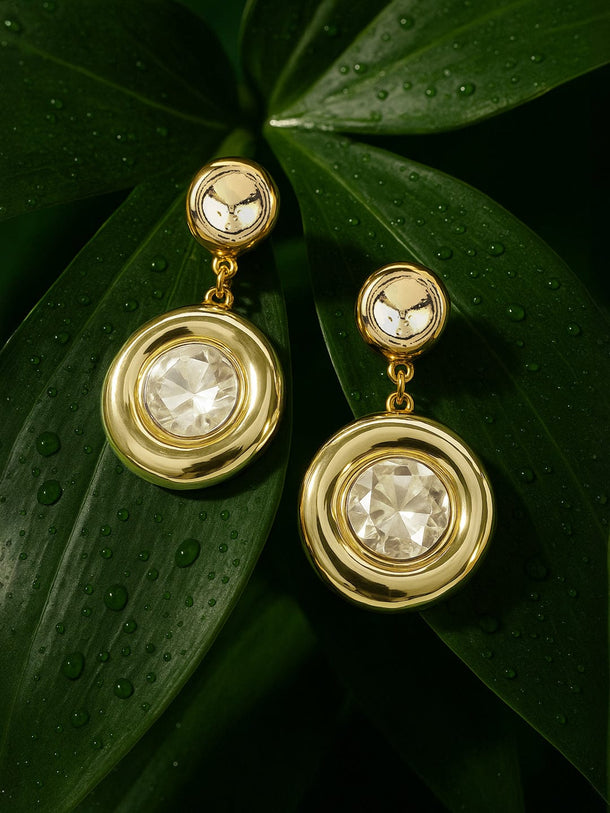 Rubans Voguish 18k Gold-Plated Golden Yellow Stone Studded Drop Earrings Earrings