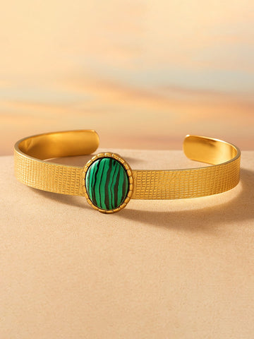 Rubans Voguish 18K Gold Plated Green Gem Studded Waterproof Cuff  Bracelet. Bangles & Bracelets