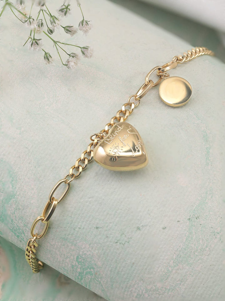 Rubans Voguish 18K Gold Plated Heart Charm Link Chain Bracelet Bangles & Bracelets