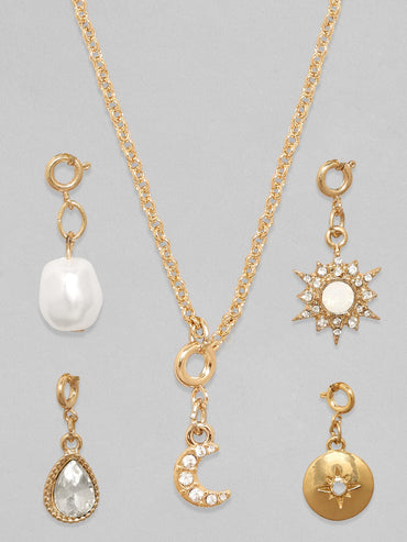 Rubans Voguish 18K Gold Plated Interchangeable Multiple Charms Necklace. Chain & Necklaces