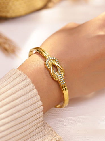 Rubans Voguish 18K Gold-Plated Knot Motif Stainless Steel Tarnish-Free Waterproof Bracelet with CZ Accents Bracelet
