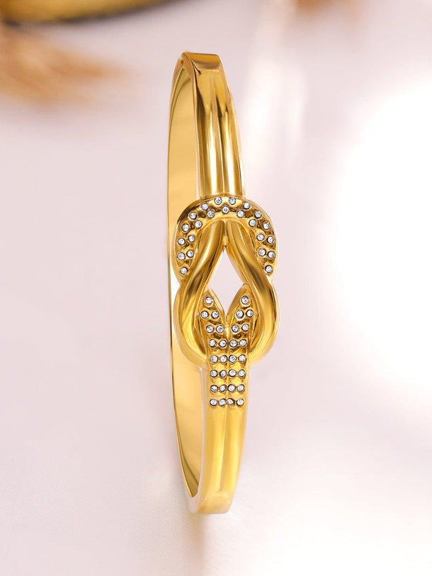 Rubans Voguish 18K Gold-Plated Knot Motif Stainless Steel Tarnish-Free Waterproof Bracelet with CZ Accents Wristwear