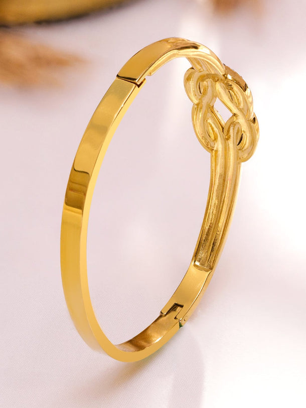 Rubans Voguish 18K Gold-Plated Knot Motif Stainless Steel Tarnish-Free Waterproof Bracelet with CZ Accents Wristwear