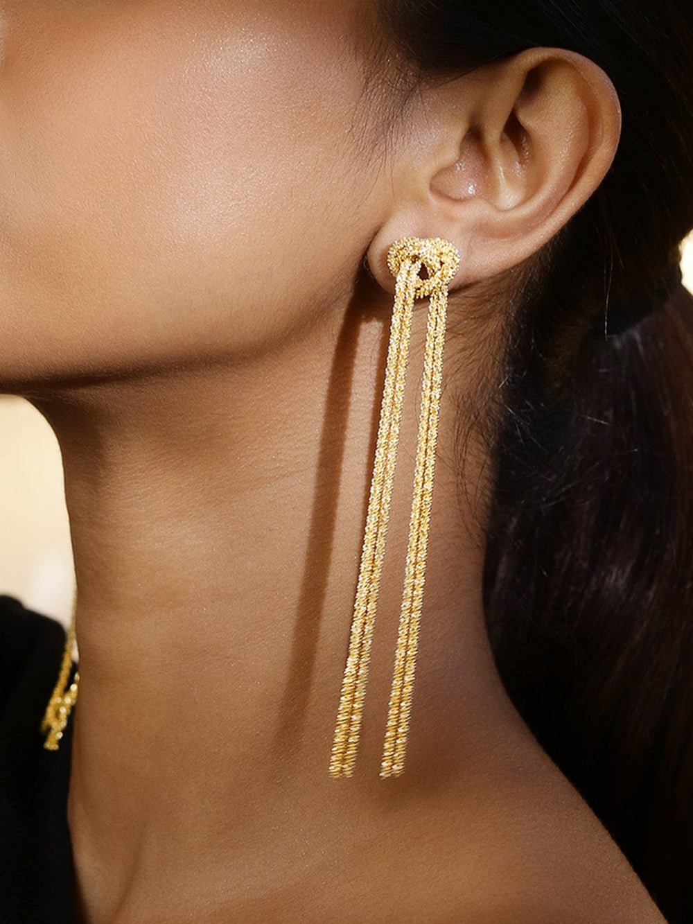 Rubans Voguish 18K Gold-Plated Knotted Long Chain Statement Earrings Earrings