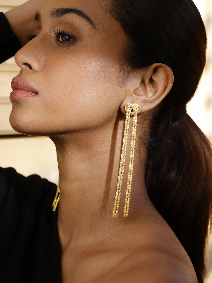 Rubans Voguish 18K Gold-Plated Knotted Long Chain Statement Earrings Earrings