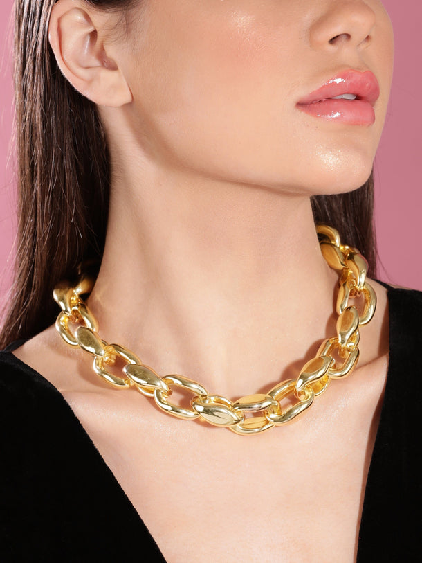 Rubans Voguish 18K Gold Plated Link Chain Choker Necklace Chain & Necklaces