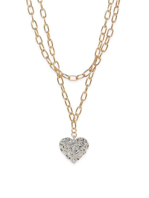 Rubans Voguish 18K Gold Plated Link Chain Heart Motif Layered Necklace Necklace