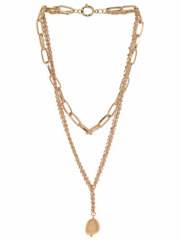 Rubans Voguish 18K GOld plated Link & Rope Chain layered necklace Necklace
