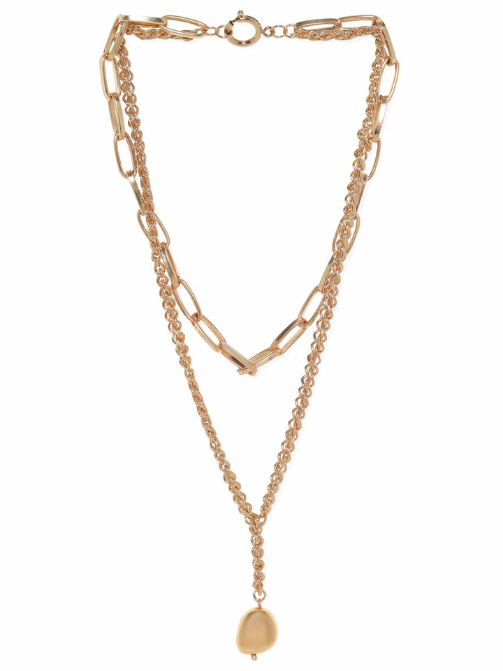 Rubans Voguish 18K GOld plated Link & Rope Chain layered necklace Necklace