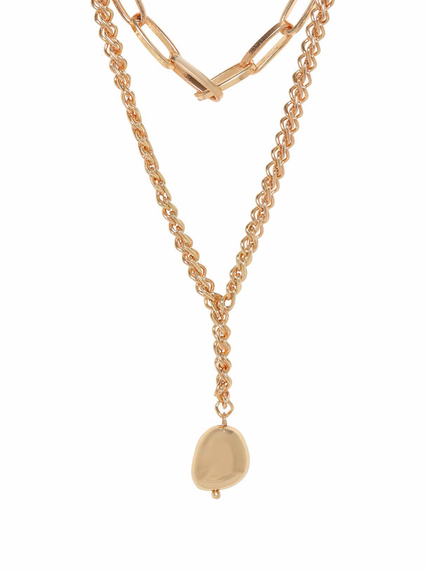 Rubans Voguish 18K GOld plated Link & Rope Chain layered necklace Necklace