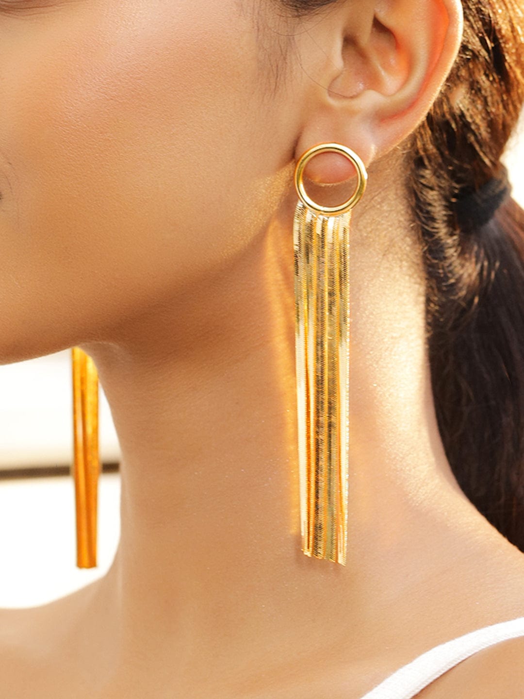 Rubans Voguish 18K Gold-Plated Long Tassel Statement Earrings Earrings