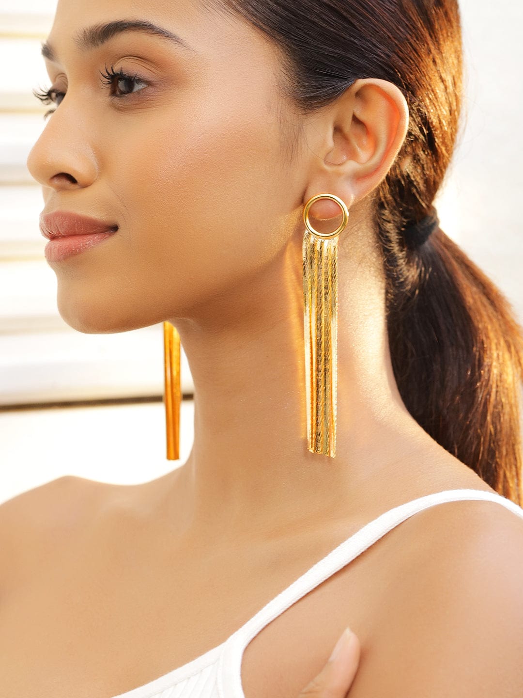 Rubans Voguish 18K Gold-Plated Long Tassel Statement Earrings Earrings