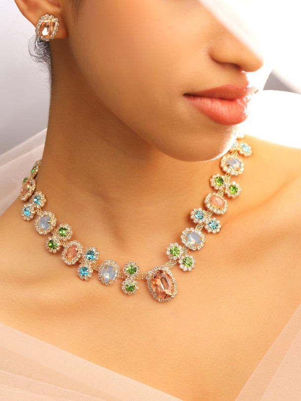 Rubans Voguish 18K Gold-Plated Multicolor Crystal & Cubic Zirconia Statement Necklace Set Jewellery Set