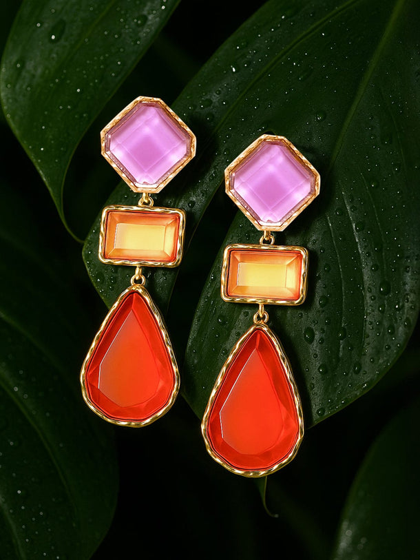 Rubans Voguish 18K Gold-Plated Multicolor Crystal Studded Showstopper Look Drop Earrings Earrings