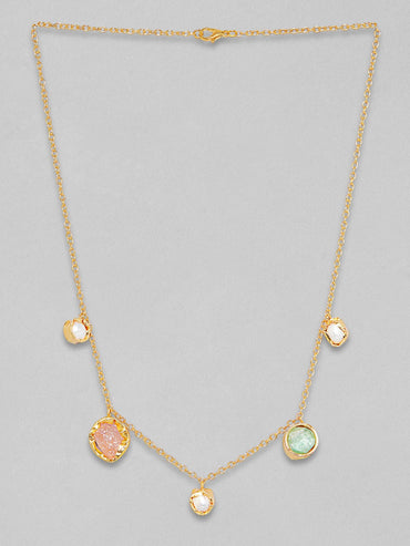 Rubans Voguish 18K Gold Plated On Copper Handcrafted Chain With Uncut Stones And Pearls Charms Necklace. Chain & Necklaces