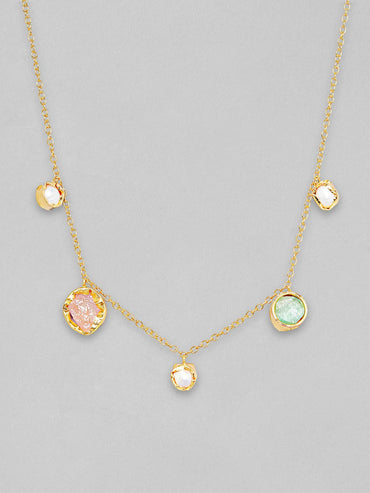 Rubans Voguish 18K Gold Plated On Copper Handcrafted Chain With Uncut Stones And Pearls Charms Necklace. Chain & Necklaces