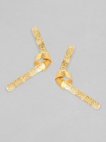 Rubans Voguish 18K Gold Plated On Copper Handcrafted Contemporary Knot Stud Textured Earrings. Earrings