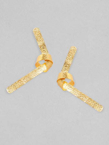 Rubans Voguish 18K Gold Plated On Copper Handcrafted Contemporary Knot Stud Textured Earrings. Earrings