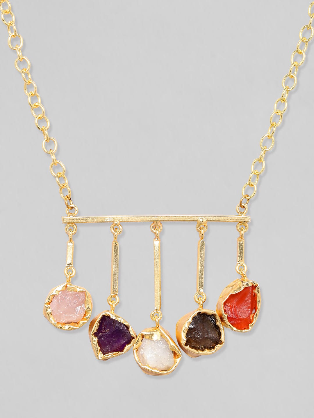 Rubans Voguish 18K Gold Plated On Copper Handcrafted With Multicoloured Uncut Stones Chain, Chain & Necklaces