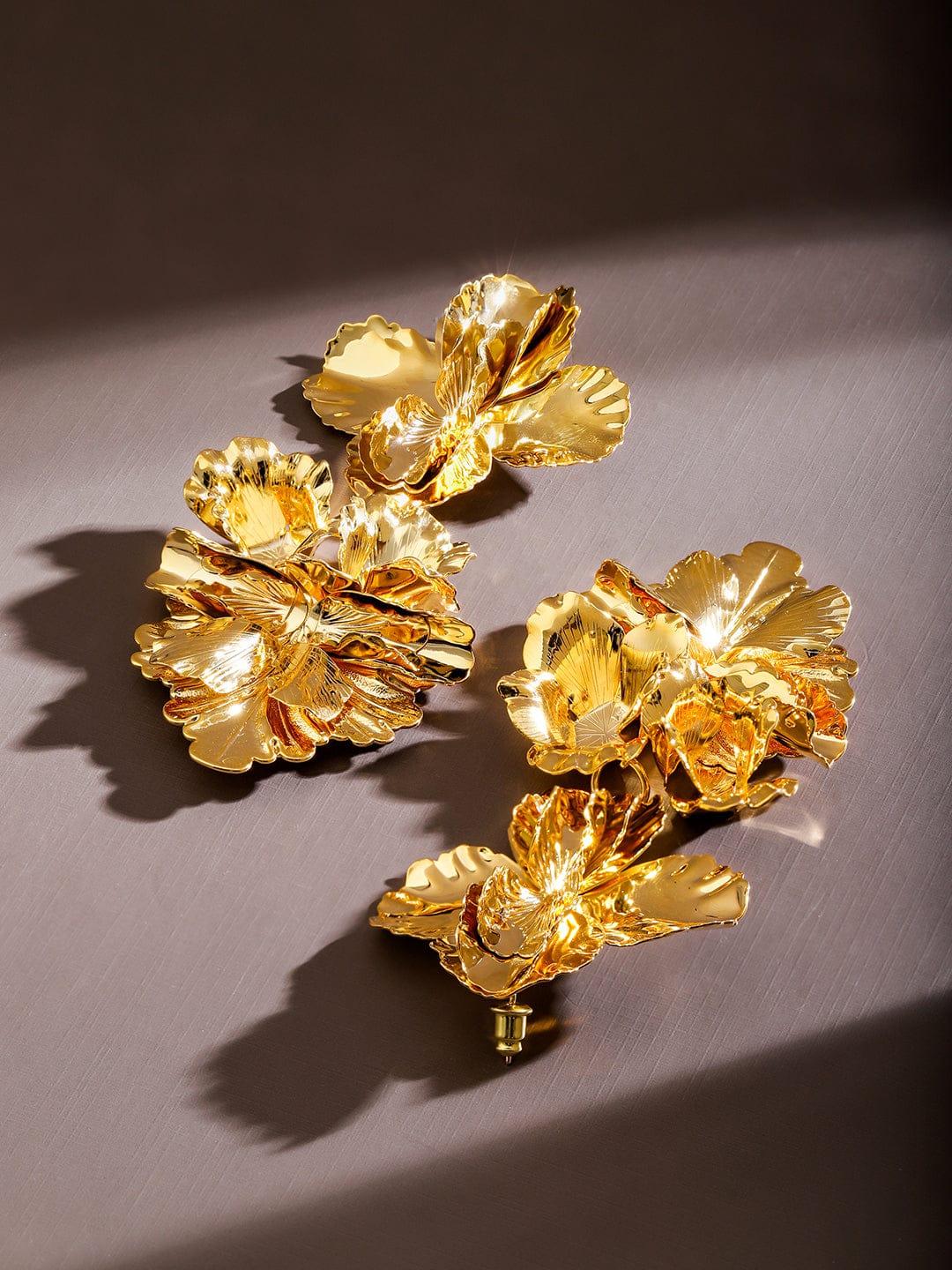 Rubans Voguish 18K Gold-Plated Oversized Cascading Floral Design Long Statement Earrings Earrings