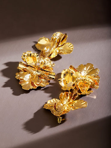 Rubans Voguish 18K Gold-Plated Oversized Cascading Floral Design Long Statement Earrings Earrings