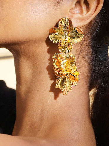 Rubans Voguish 18K Gold-Plated Oversized Cascading Floral Design Long Statement Earrings Earrings