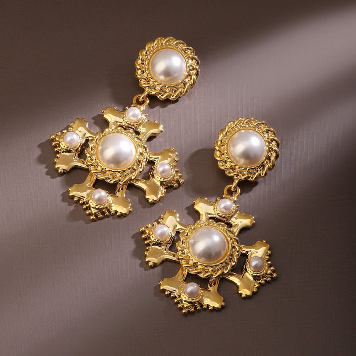 Rubans Voguish 18K Gold-Plated Pearl-Studded Decorative Drop Earrings Earrings