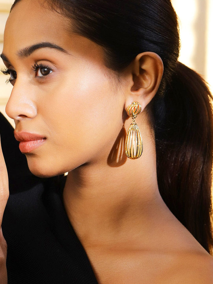 Rubans Voguish 18K Gold-Plated Sculpted Openwork Drop Earring â€“ Elegant & Statement Design Earrings