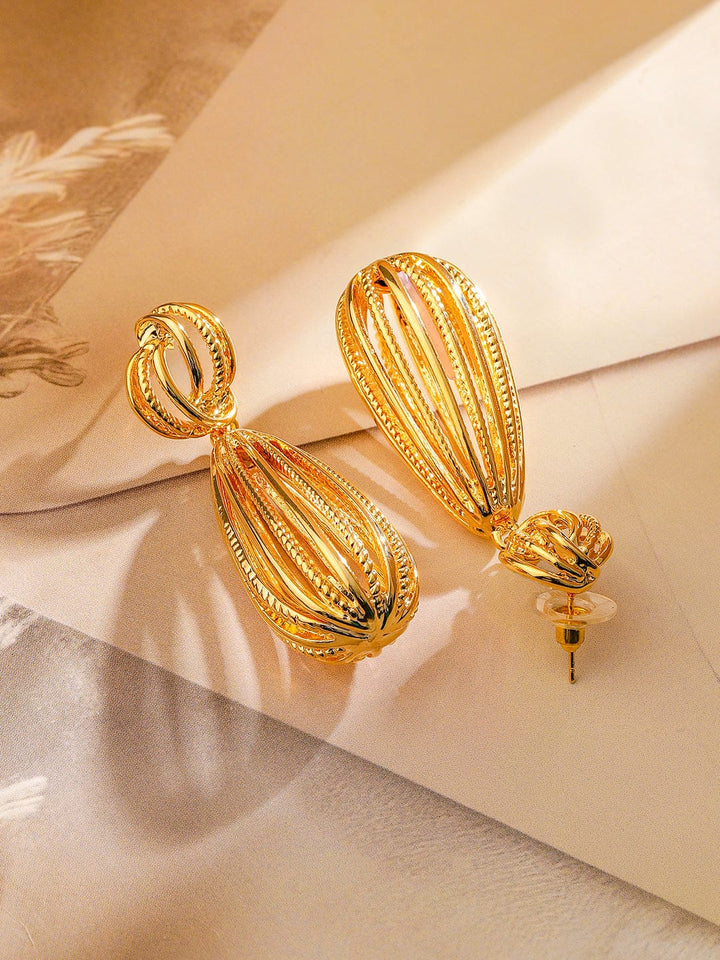 Rubans Voguish 18K Gold-Plated Sculpted Openwork Drop Earring â€“ Elegant & Statement Design Earrings