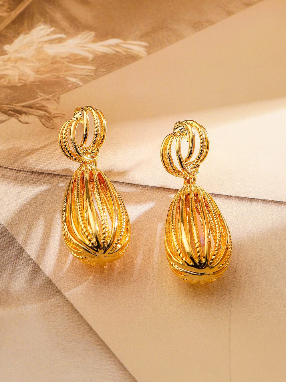 Rubans Voguish 18K Gold-Plated Sculpted Openwork Drop Earring â€“ Elegant & Statement Design Earrings