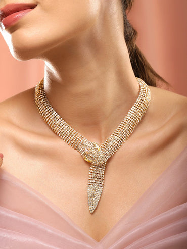 Rubans Voguish 18K Gold Plated Sparkling Zirconia Studded Serpent-Style Statement Necklace Necklaces, Necklace Sets, Chains & Mangalsutra