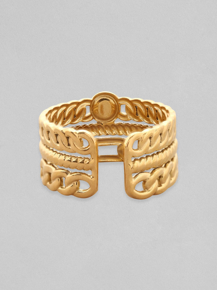 Rubans Voguish 18K Gold Plated Stainless Steel Cuban Link Adjustable Ring. Rings