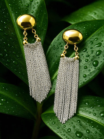 Rubans Voguish 18k Gold Plated Stainless Steel Demi-Fine Tasseled Long Drop Earrings Earrings