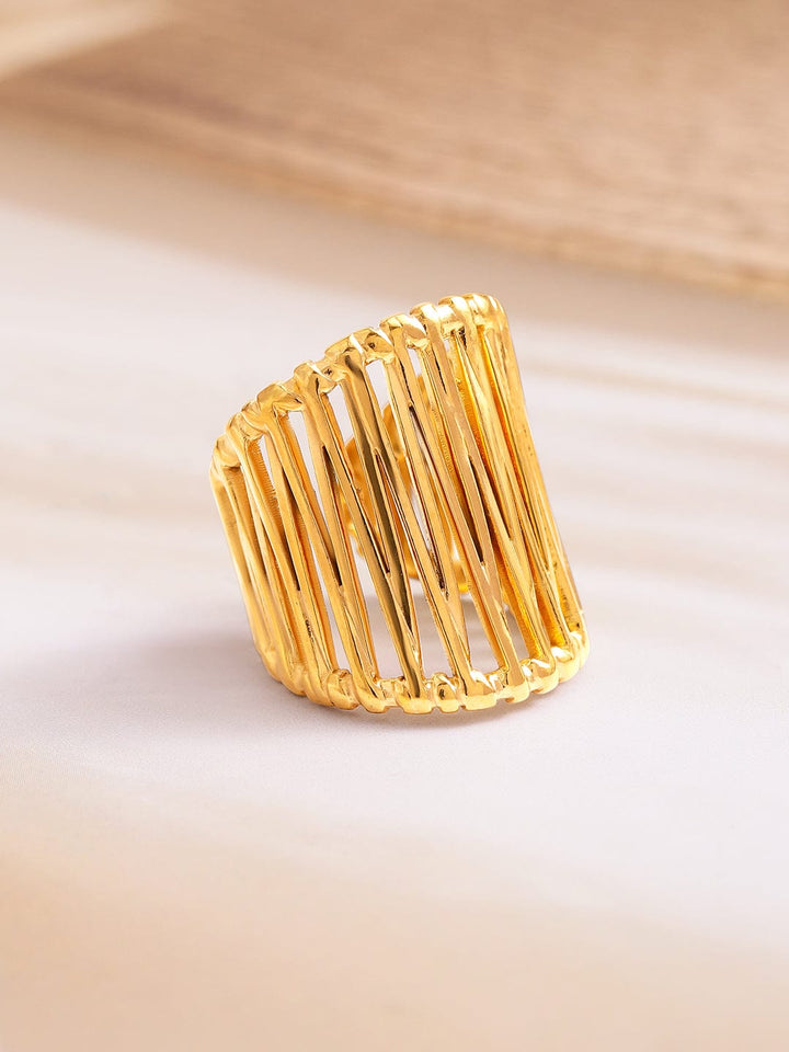 Rubans Voguish 18K Gold-Plated Stainless-Steel Tarnish-Free Cage Design Adjustable Ring Finger Ring