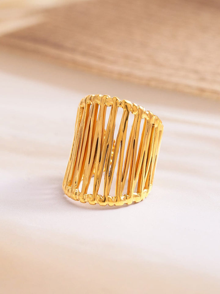 Rubans Voguish 18K Gold-Plated Stainless-Steel Tarnish-Free Cage Design Adjustable Ring Finger Ring